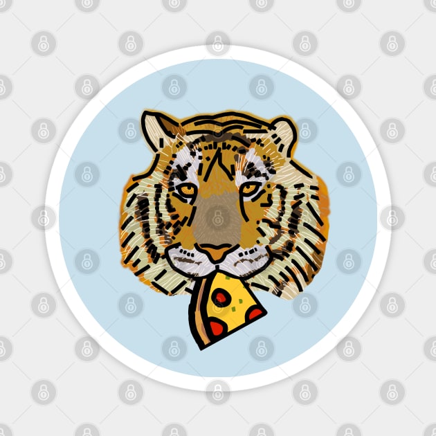 Tiger Portrait with Pepperoni Pizza Slice Magnet by ellenhenryart